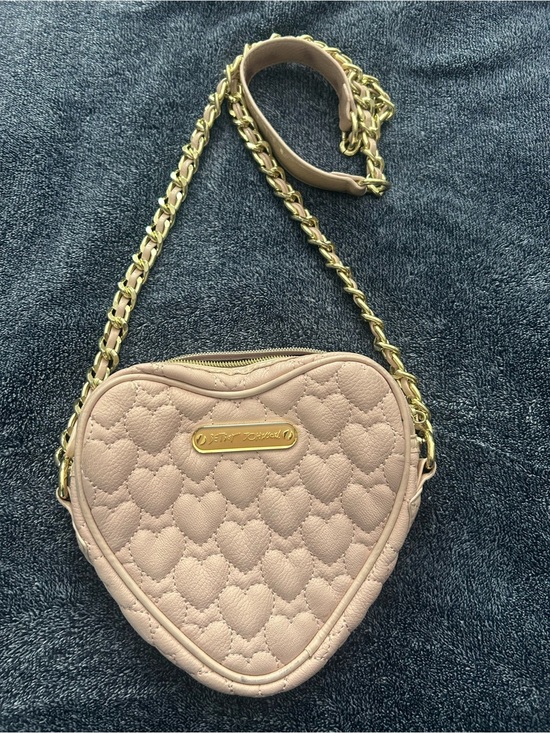 Betsey Johnson Handbags - Betsey Johnson Soft Blush Heart Quilted Mini Crossbody with Gold Chain